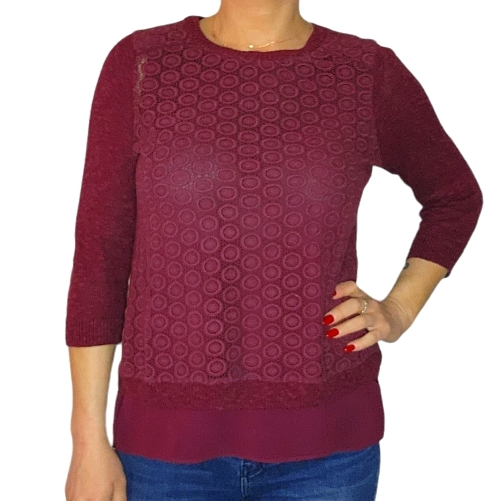 Lucky Brand Long Sleeve Open Back Knit Sweater Purple Size Small